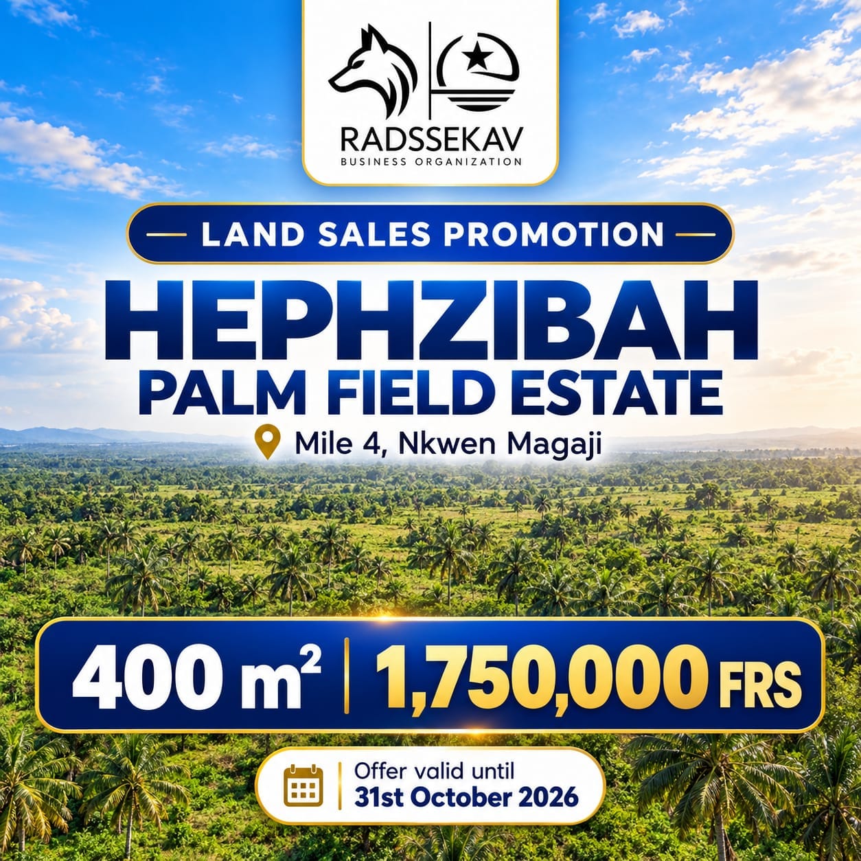 Official Sales Promotion Banner for Hephzibah Palm Field Estate
